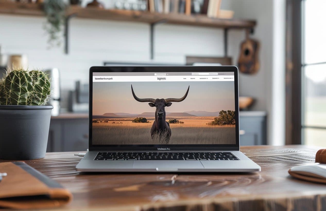 Laptop on a desk showing a website design